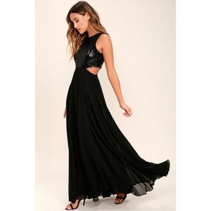 Lulus Nothin' But Love Black Sequin Maxi Dress size Small NWT